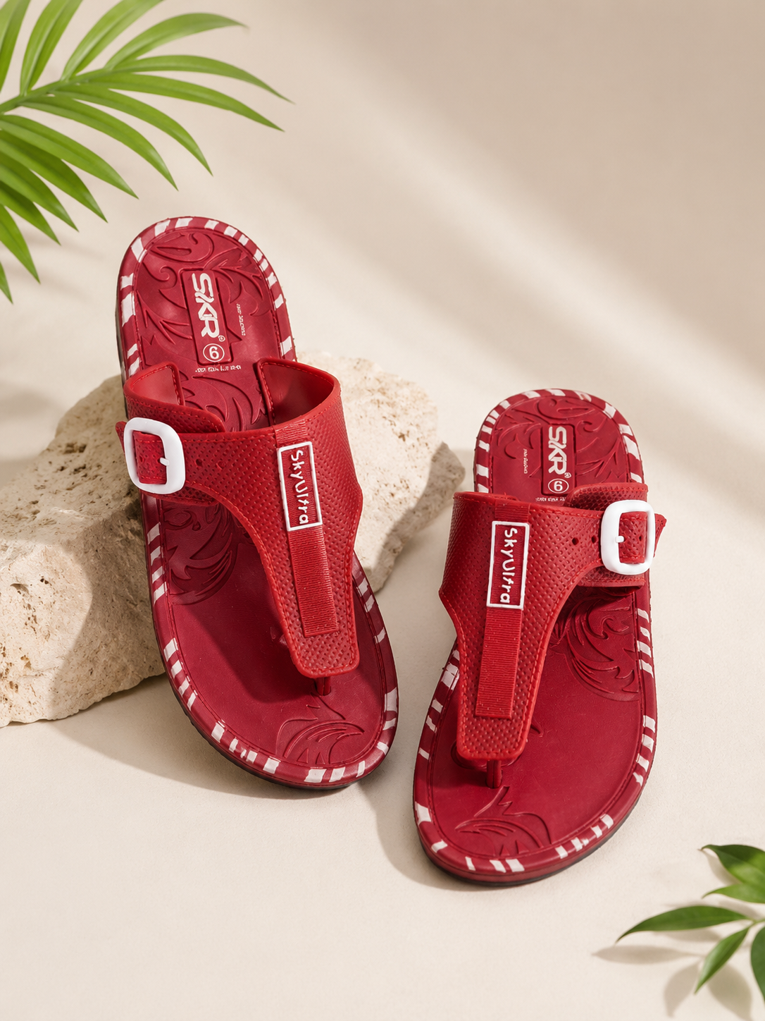 Women's Stylish Red T-Strap Flats | Comfortable Casual Daily Wear Sandals