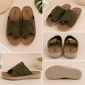 Men's Stylish Olive Green Cross Strap Comfort Slides | Casual Daily Wear Lightweight Slippers for Men