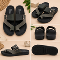 Men's Stylish Buckle Strap Toe Ring Slippers | Lightweight Comfort Casual Slides for Daily Wear | Black Grey