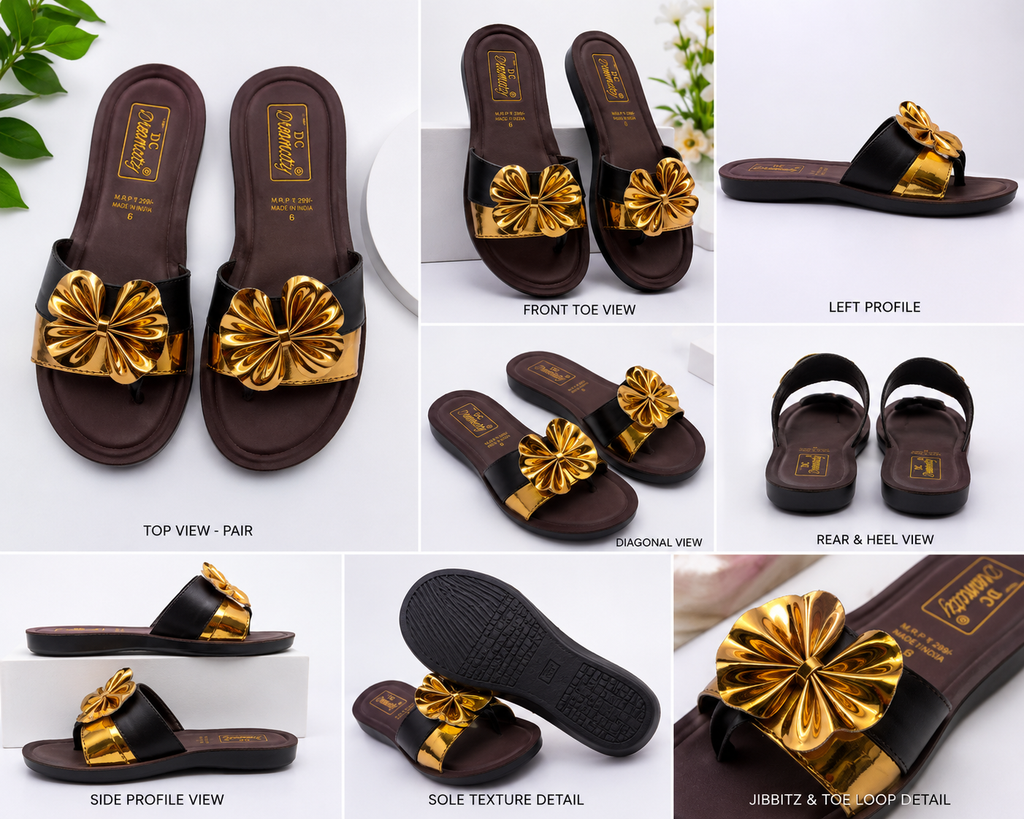 Women Stylish Gold Bow Flat Slippers | Fashion Casual Slip-On Sandals for Women & Girls | Comfortable Daily Wear Flats