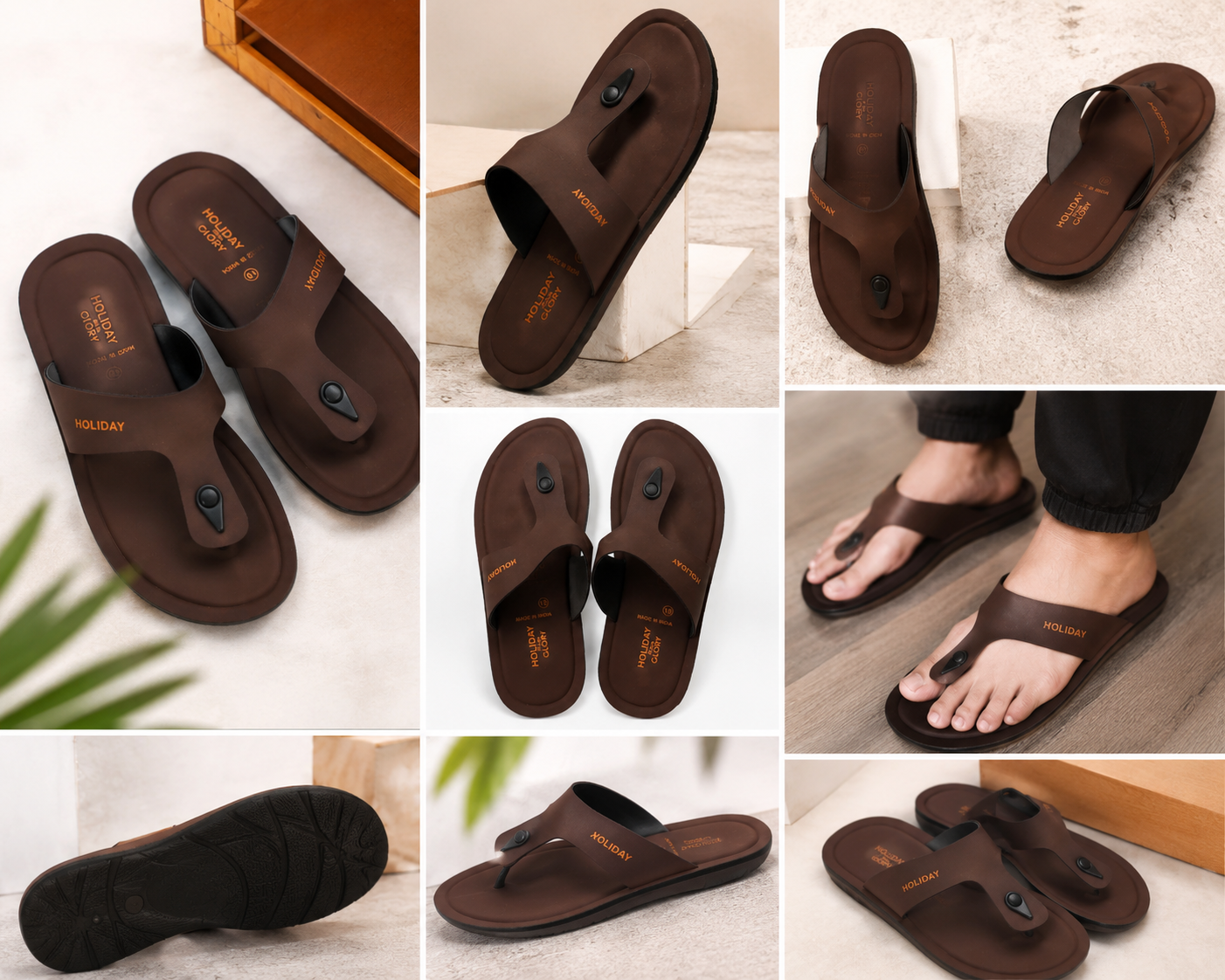 Men's Brown Premium Comfort Flip Flops | Lightweight Soft Cushioned Casual Daily Wear Slippers | Anti-Skid Outdoor & Indoor Sandals