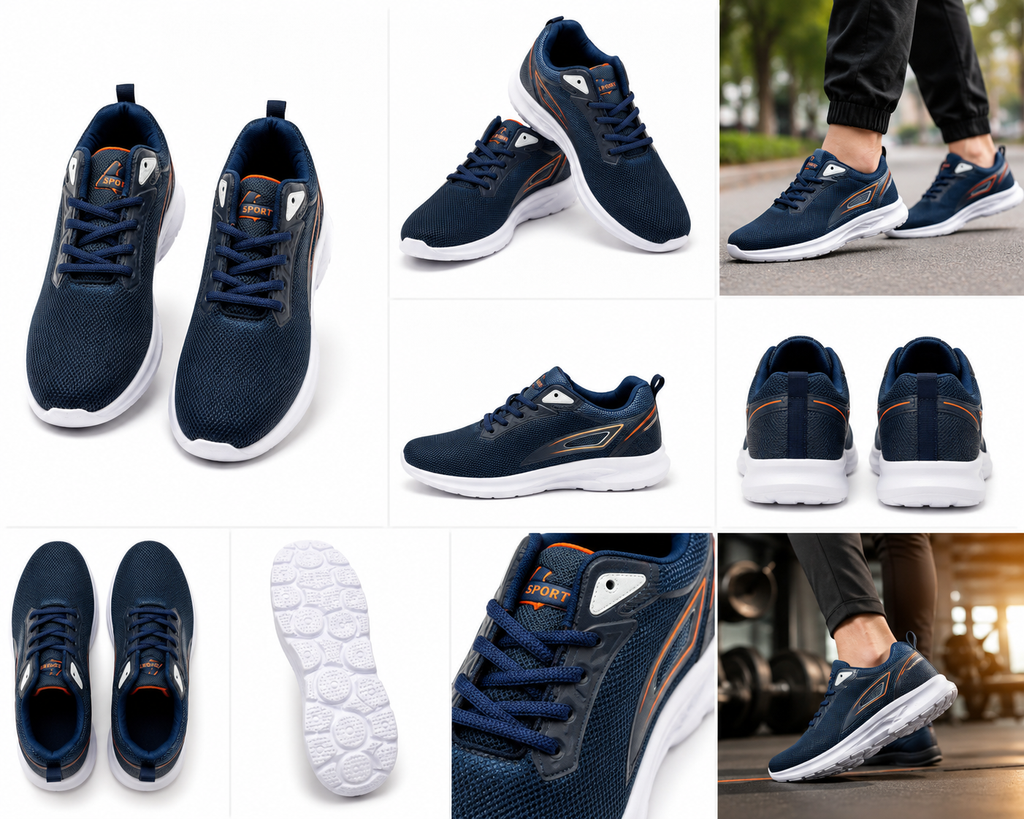 Men's Navy Blue Lightweight Sports Running Shoes | Breathable Mesh Lace-Up Sneakers | Comfortable Walking & Gym Shoes