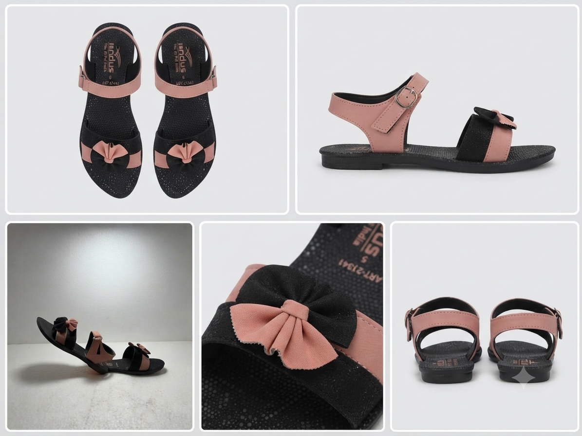 Women Stylish Black & Peach Flat Sandals | Soft Cushion Adjustable Back Strap Casual Daily Wear Flats for Girls & Women