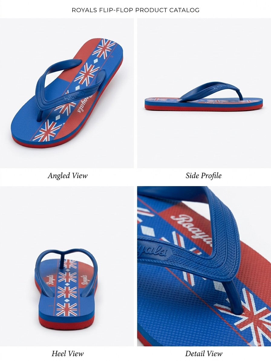 Royals Men's Printed Flip Flops | Lightweight Casual Slippers for Men | Soft Comfortable Daily Wear Beach Sandals | Blue & Red