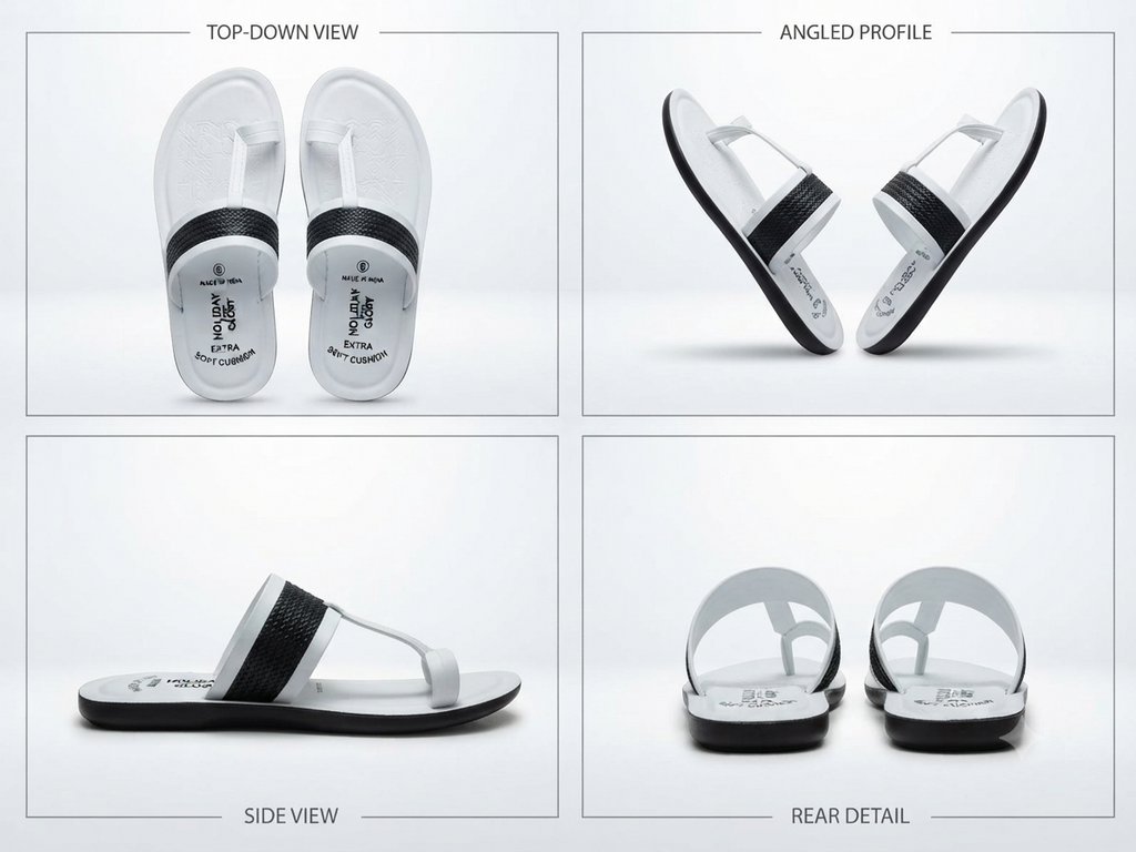 Men's White & Black Comfort Slippers | Extra Soft Cushion Flip Flops | Lightweight Anti-Skid Casual Daily Wear Sandals
