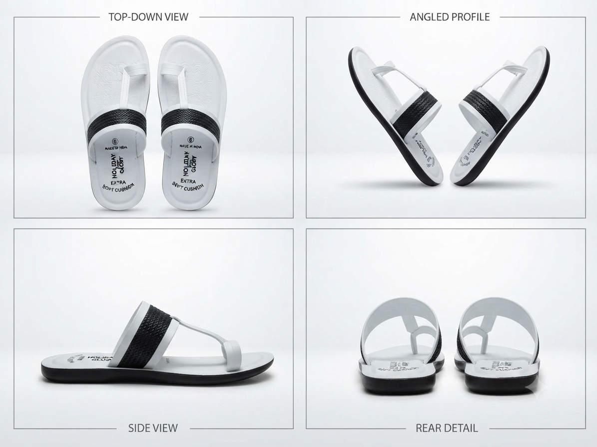 Men's White & Black Comfort Slippers | Extra Soft Cushion Flip Flops | Lightweight Anti-Skid Casual Daily Wear Sandals