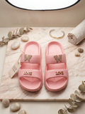 Women’s Pink EVA Soft Comfort Slides with Butterfly Charm & LOVE Design | Lightweight Bathroom & Casual Slippers