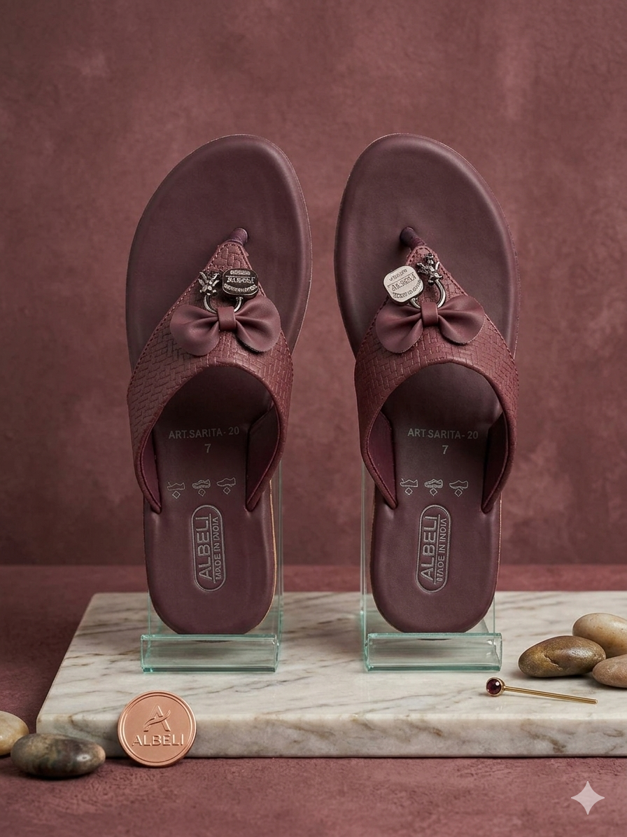 Ladies Comfortable Casual Slippers with Bow Accent |  Toe-Post Sandals