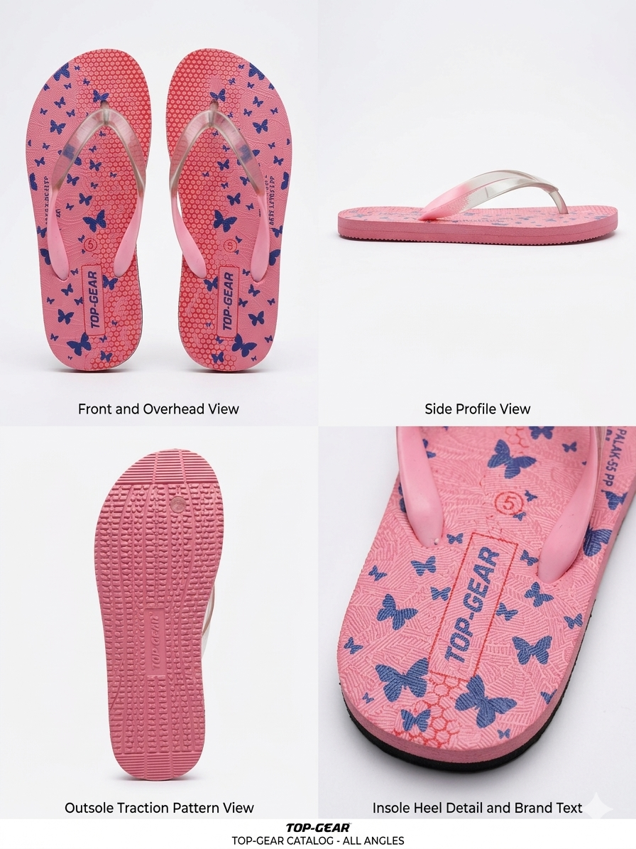 Top Gear Girls Printed Flip Flops | Lightweight Casual Slippers for Girls | Butterfly Design Soft Comfortable Daily Wear Chappals | Pink
