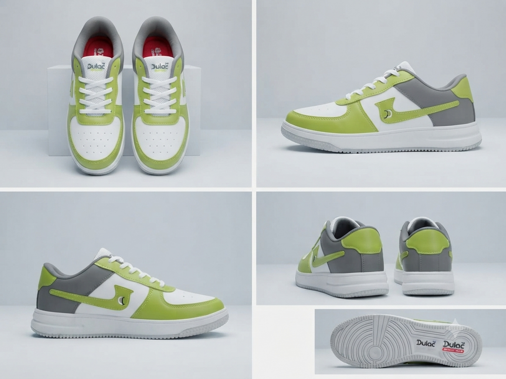 Men's Casual Sneakers | Lightweight Lace-Up Shoes | Stylish Low-Top Everyday Walking Shoes | White, Lime Green & Grey