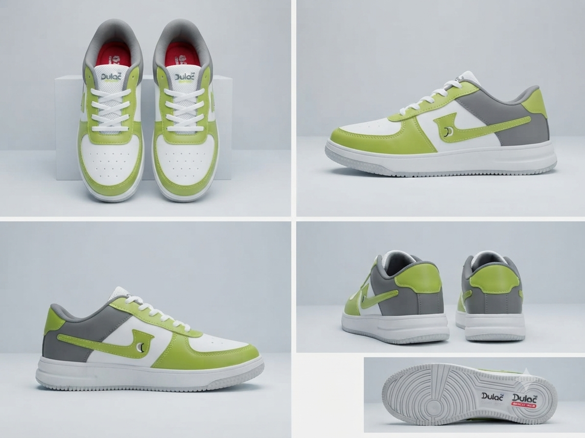 Men's Casual Sneakers | Lightweight Lace-Up Shoes | Stylish Low-Top Everyday Walking Shoes | White, Lime Green & Grey