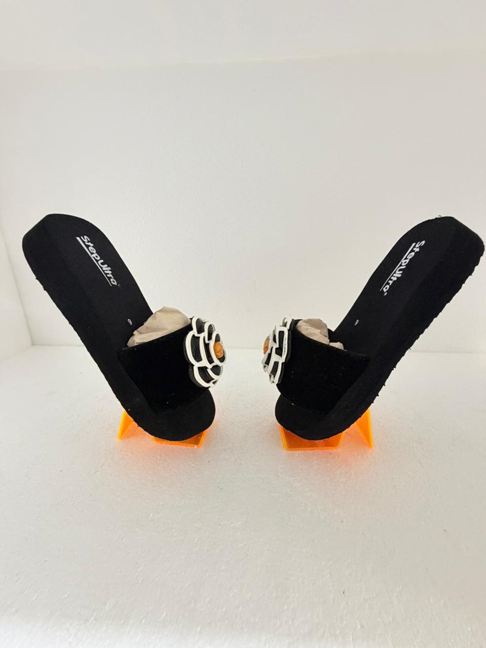 Trendy Black Floral Slip-On Flats for Women | Lightweight Casual Comfort Sliders