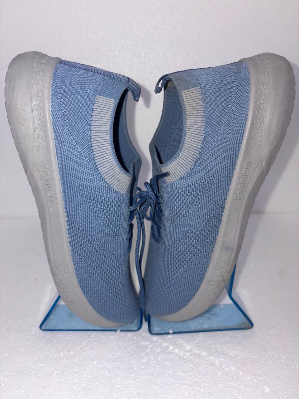 Women's Memory Foam Blue Knit Lace Up Sneakers | Breathable Walking Running Shoes | Anti-Slip | Gym Daily Wear