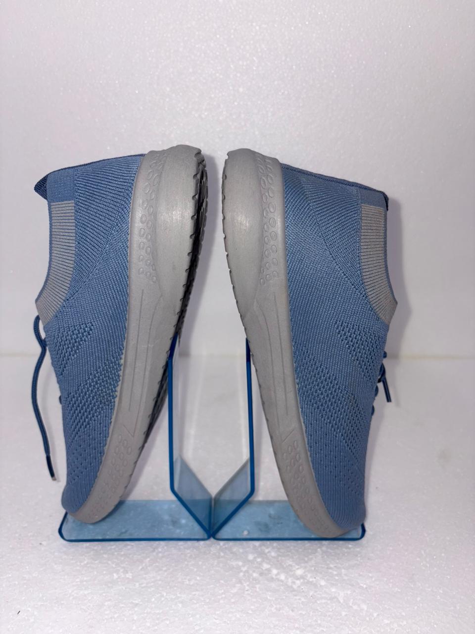 Women's Memory Foam Blue Knit Lace Up Sneakers | Breathable Walking Running Shoes | Anti-Slip | Gym Daily Wear