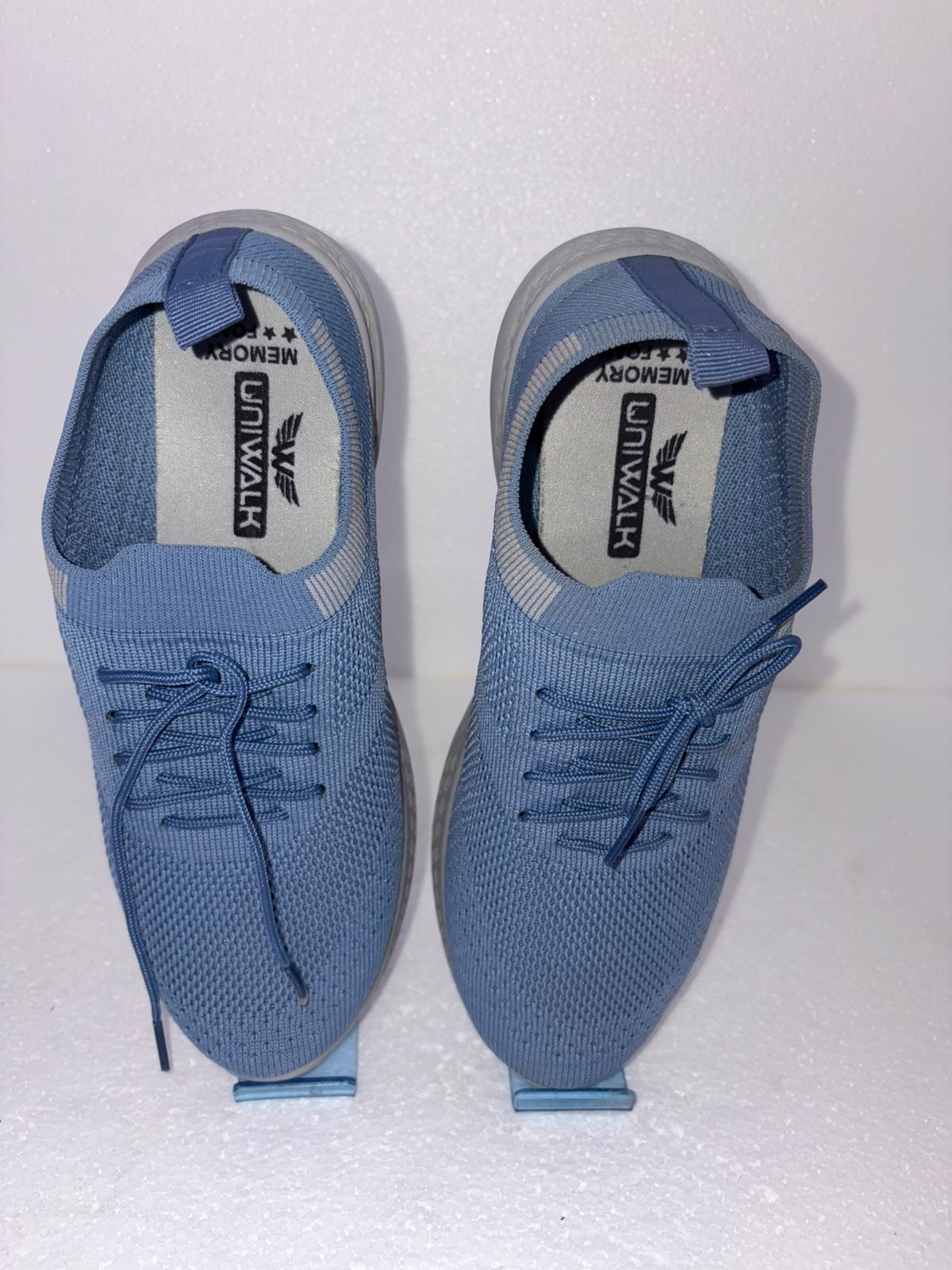 Women's Memory Foam Blue Knit Lace Up Sneakers | Breathable Walking Running Shoes | Anti-Slip | Gym Daily Wear