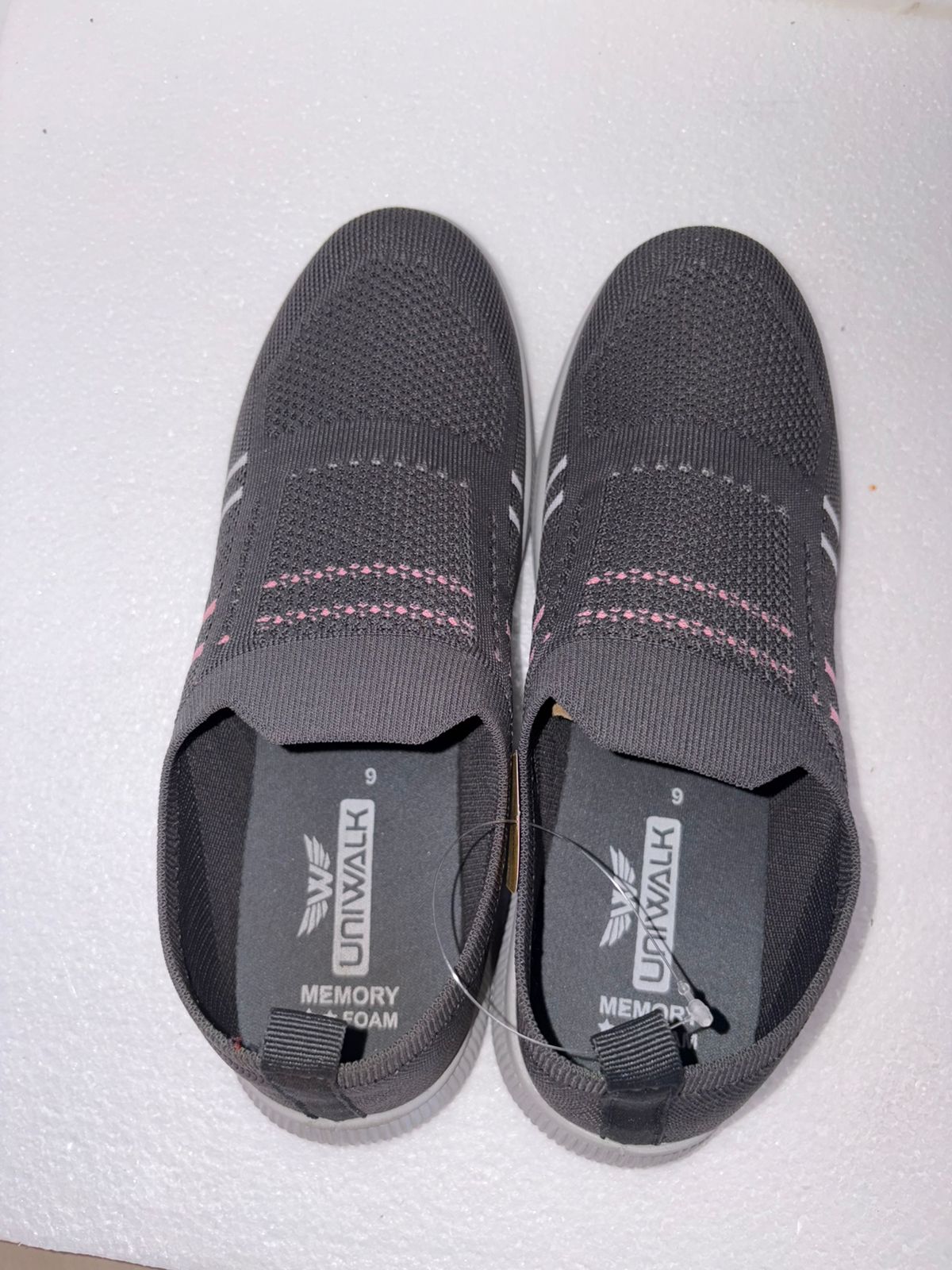 Women's Memory Foam Slip On Knit Sneakers | No Lace Grey Pink Walking Shoes | Breathable Cushioned | Daily Gym Wear