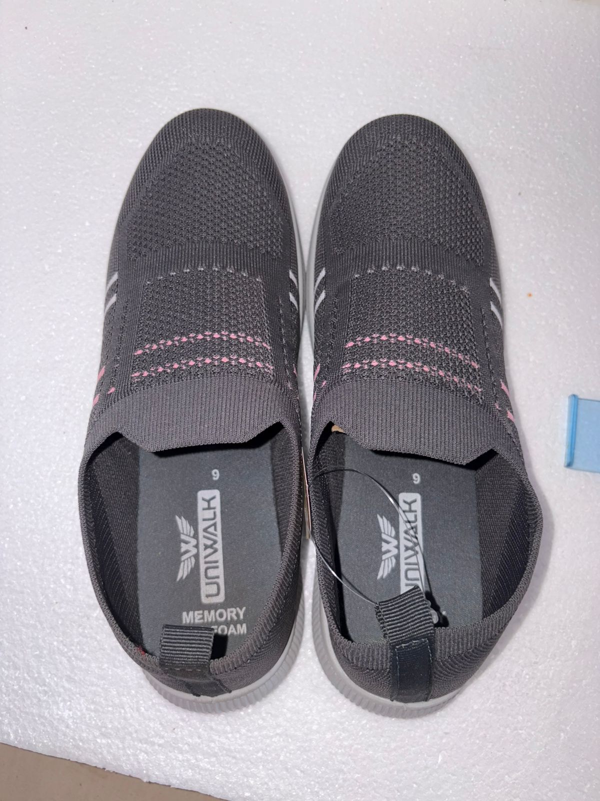 Women's Memory Foam Slip On Knit Sneakers | No Lace Grey Pink Walking Shoes | Breathable Cushioned | Daily Gym Wear