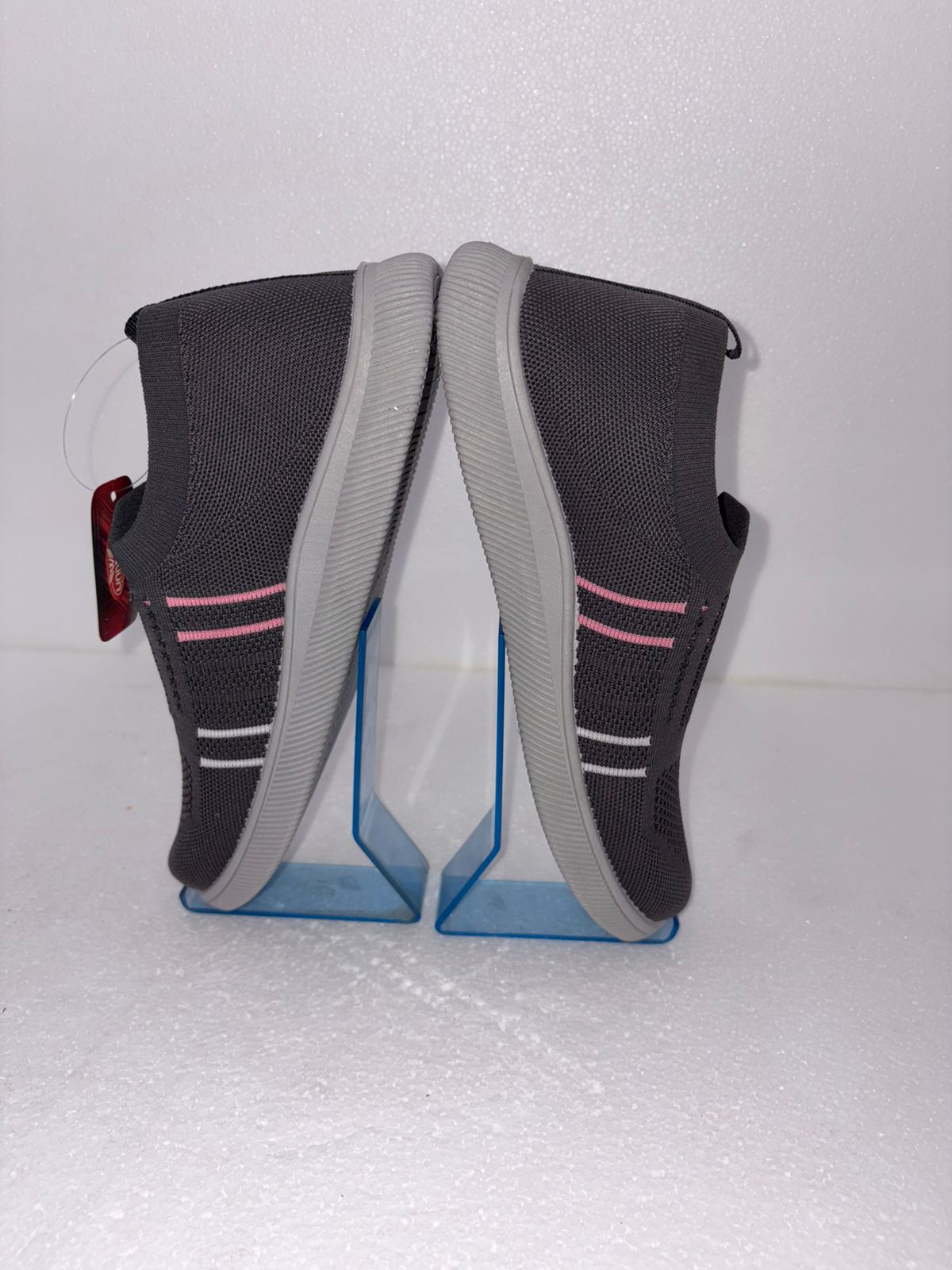 Women's Memory Foam Slip On Knit Sneakers | No Lace Grey Pink Walking Shoes | Breathable Cushioned | Daily Gym Wear