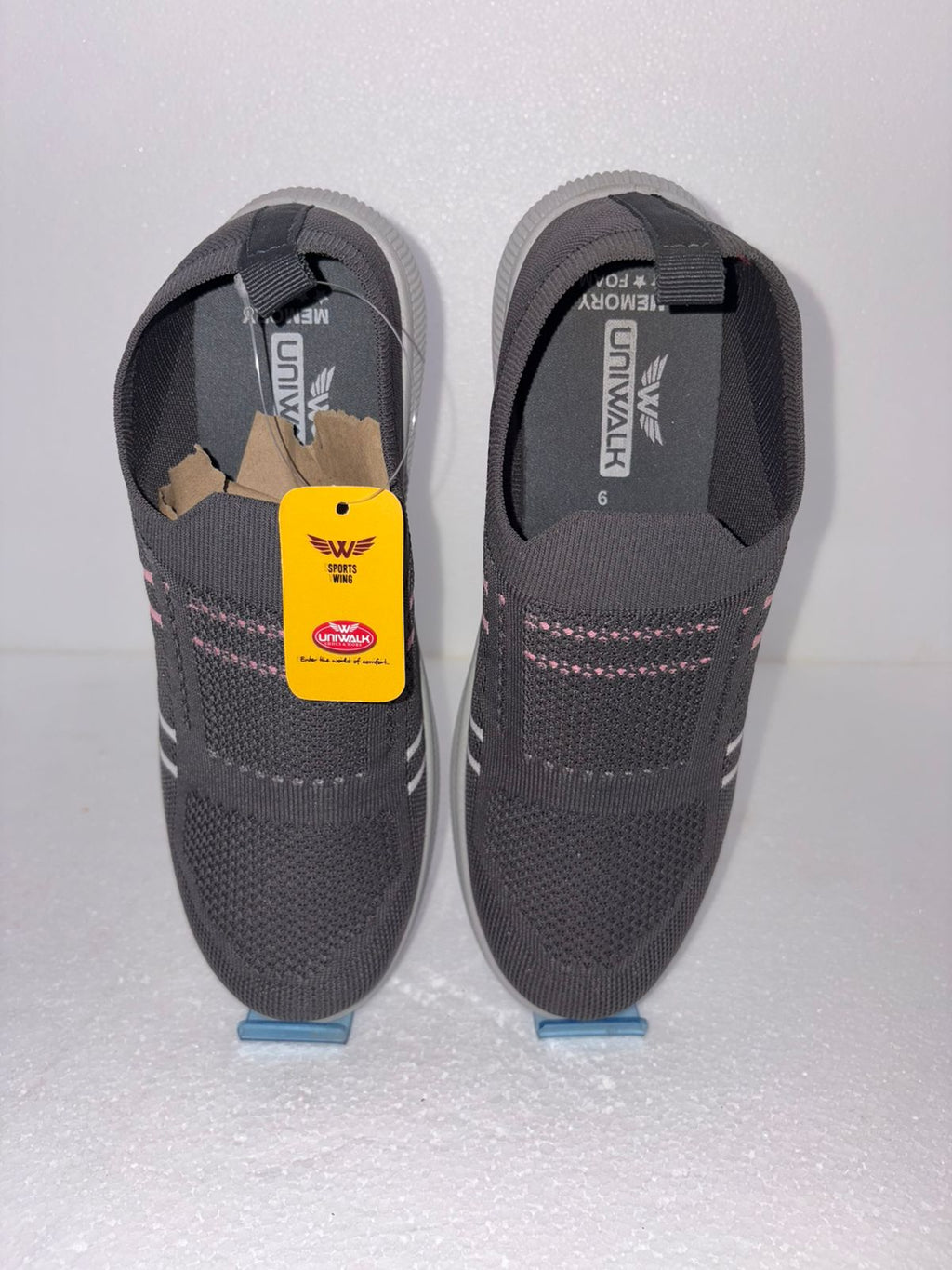 Women's Memory Foam Slip On Knit Sneakers | No Lace Grey Pink Walking Shoes | Breathable Cushioned | Daily Gym Wear
