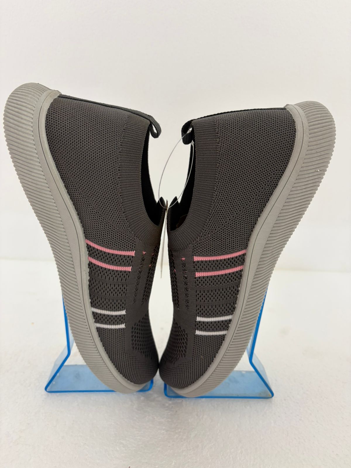 Women's Memory Foam Slip On Knit Sneakers | No Lace Grey Pink Walking Shoes | Breathable Cushioned | Daily Gym Wear