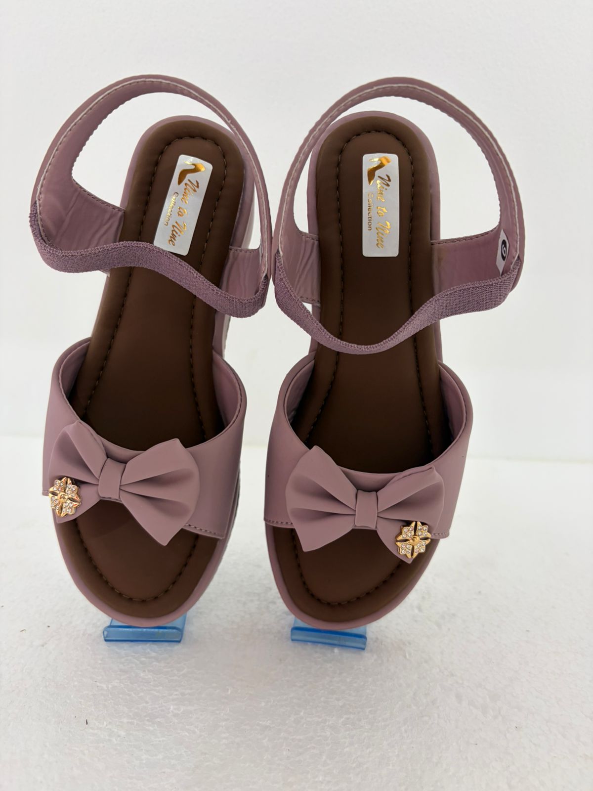 Women's Mauve Bow Wedge Sandal | Gold Star Charm Ankle Strap | Height Increasing | Party Festive Wedding Wear