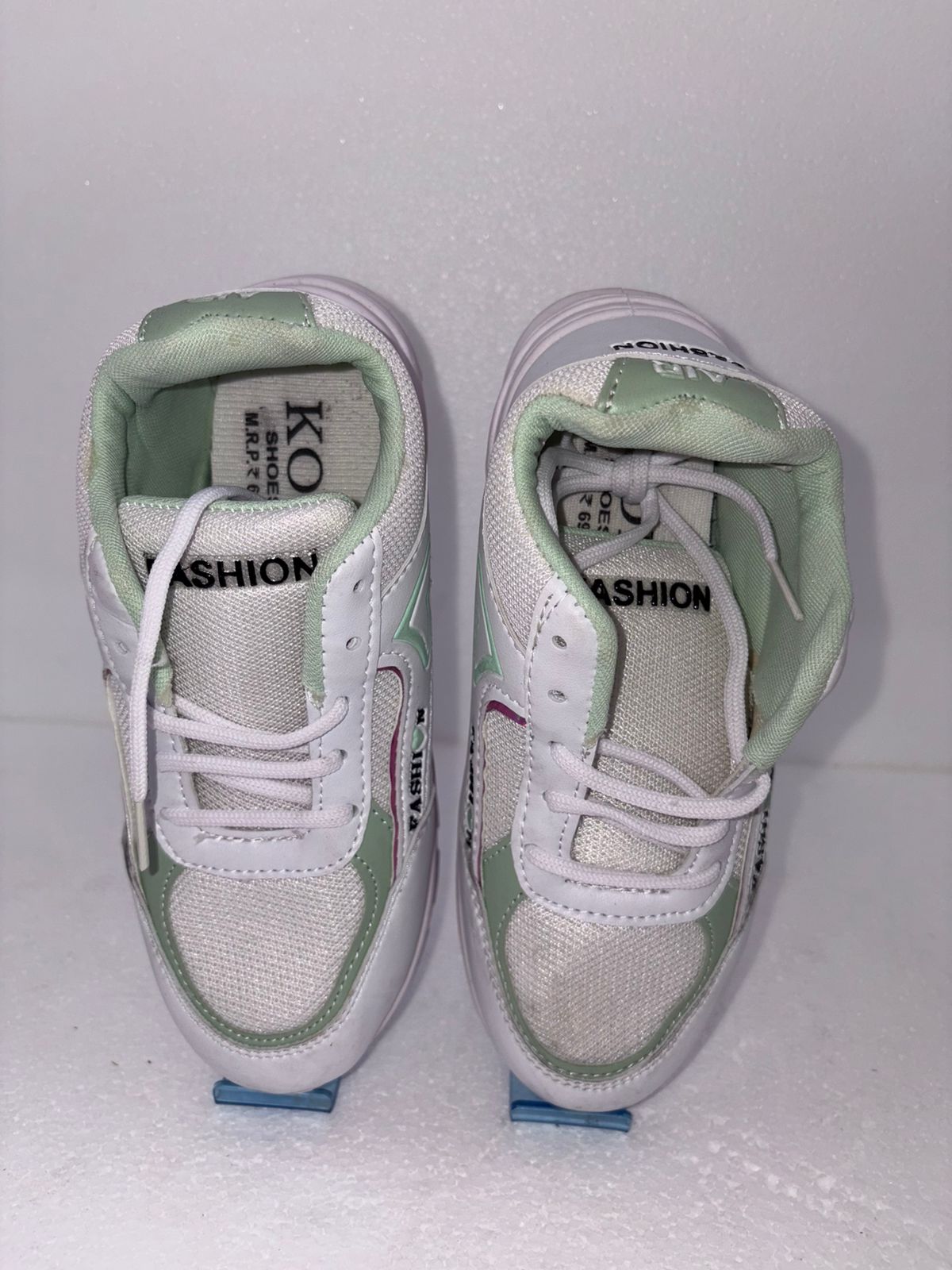 KO Fashion Women's White Mint Green Mesh Sneakers | Lace Up Breathable Sports Shoes | Cushioned | College Gym Daily Wear