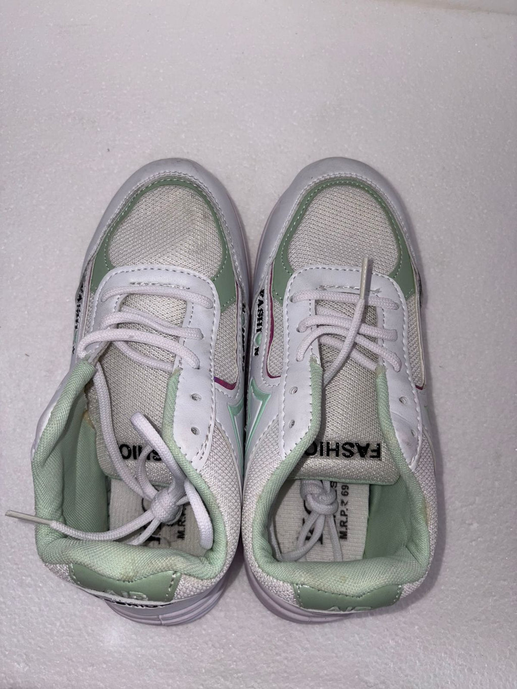 KO Fashion Women's White Mint Green Mesh Sneakers | Lace Up Breathable Sports Shoes | Cushioned | College Gym Daily Wear