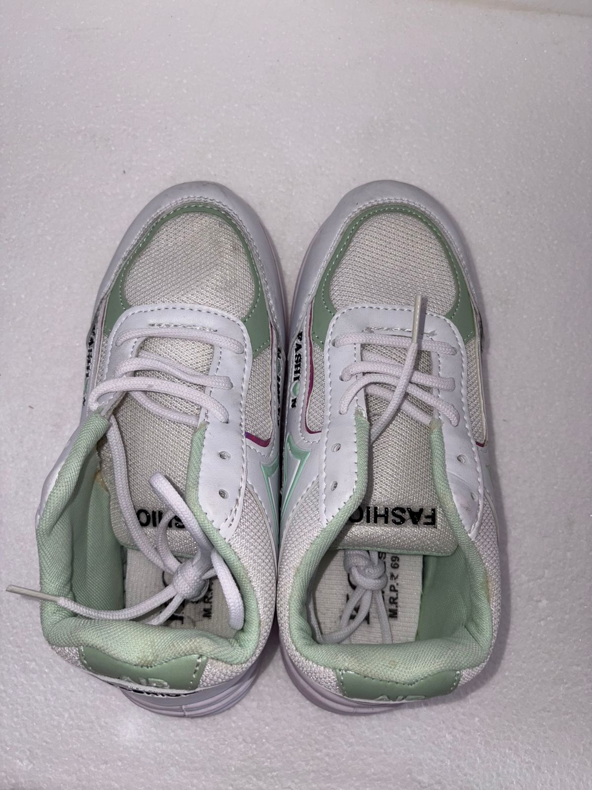 KO Fashion Women's White Mint Green Mesh Sneakers | Lace Up Breathable Sports Shoes | Cushioned | College Gym Daily Wear