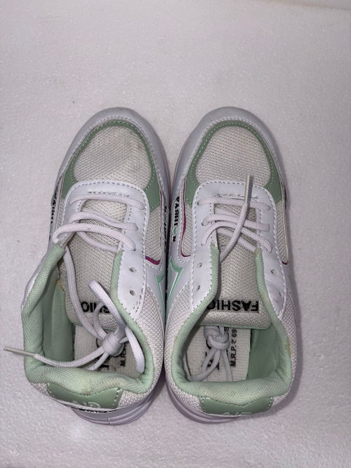 KO Fashion Women's White Mint Green Mesh Sneakers | Lace Up Breathable Sports Shoes | Cushioned | College Gym Daily Wear