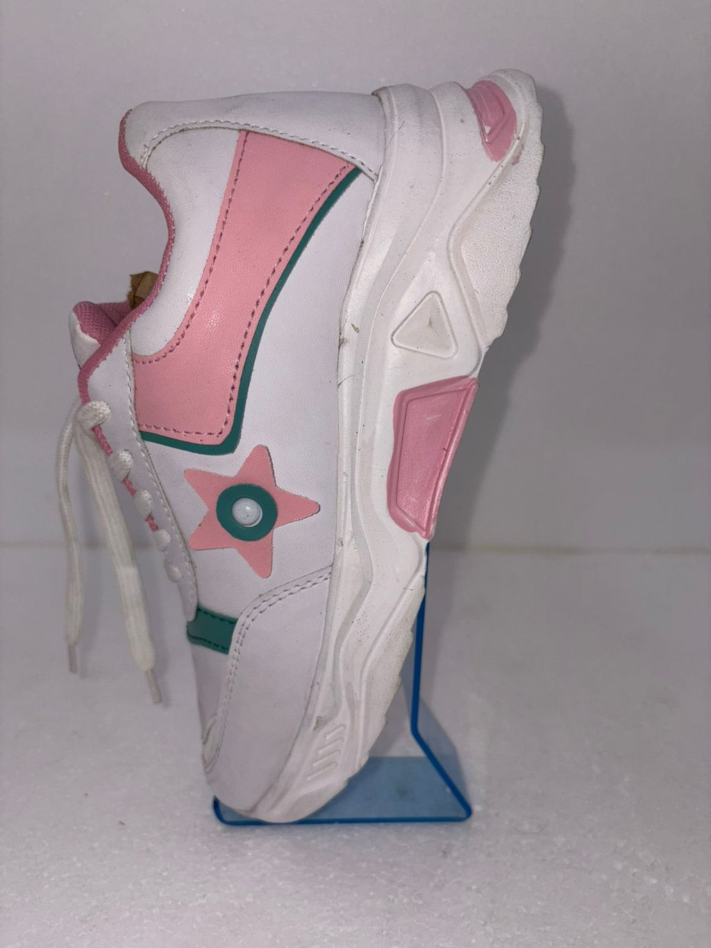 Bhadira Women's White Pink Teal Colour Block Sneakers | Lace Up Casual Sports Shoes | Cushioned | College Daily Gym Wear