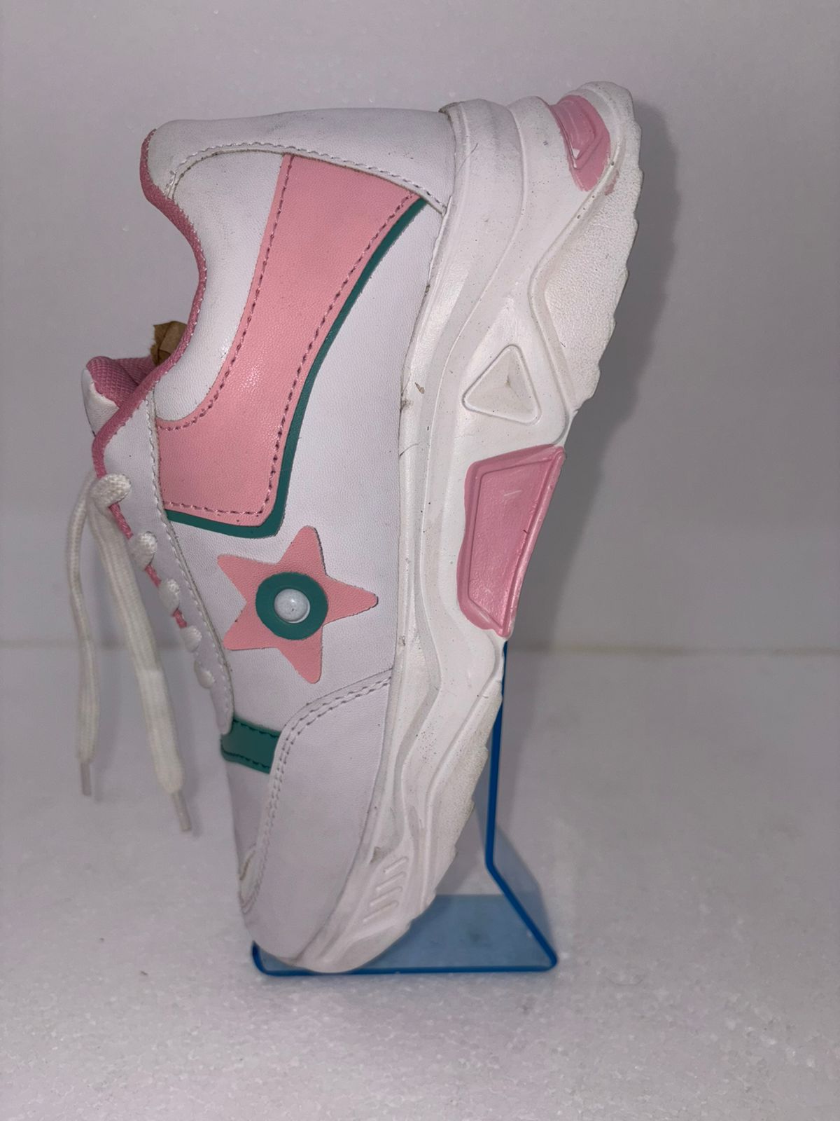 Bhadira Women's White Pink Teal Colour Block Sneakers | Lace Up Casual Sports Shoes | Cushioned | College Daily Gym Wear