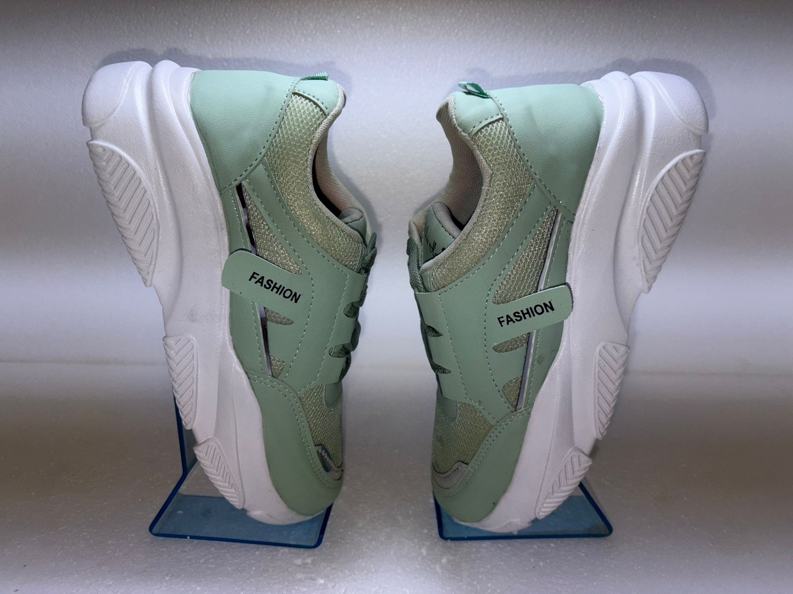 Lee Horse Women's Mint Green Chunky Sneakers | Silver Panel Lace Up Sports Shoes | Breathable Cushioned Daily College Wear