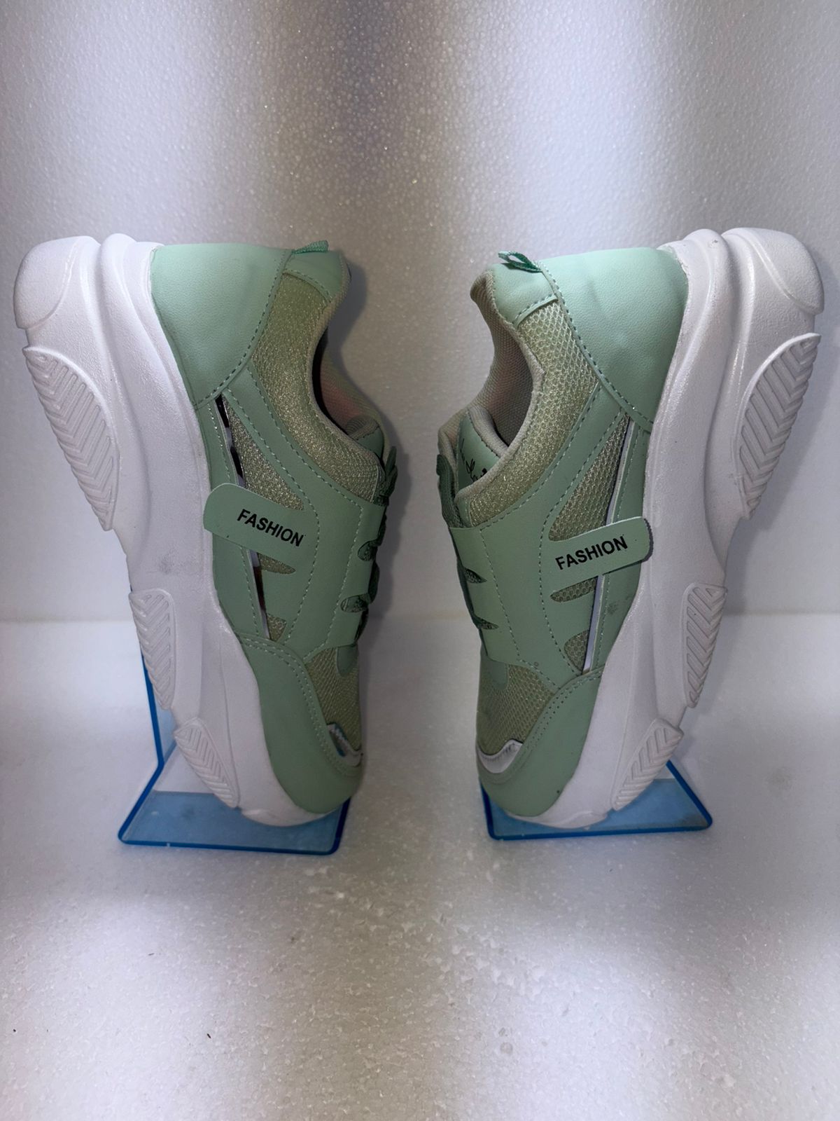 Lee Horse Women's Mint Green Chunky Sneakers | Silver Panel Lace Up Sports Shoes | Breathable Cushioned Daily College Wear