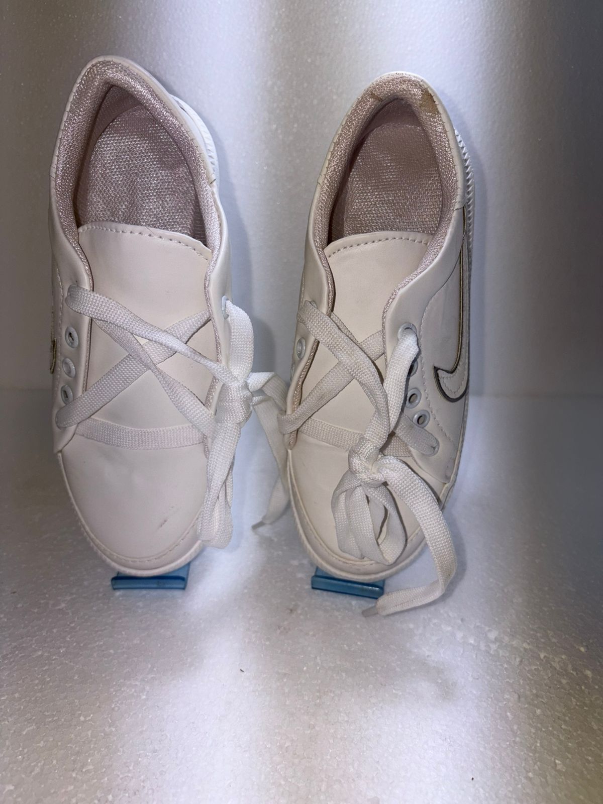 White Lace Up Sneakers Women" "Gold Swoosh Detail Casual Shoes"