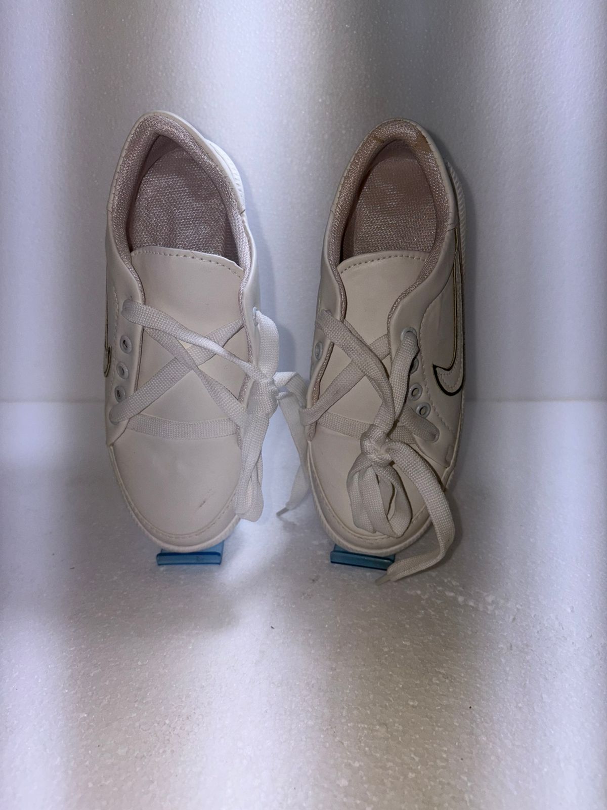 White Lace Up Sneakers Women" "Gold Swoosh Detail Casual Shoes"