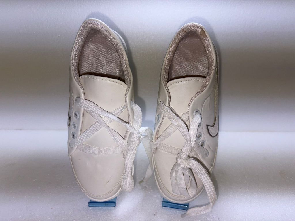 White Lace Up Sneakers Women" "Gold Swoosh Detail Casual Shoes"
