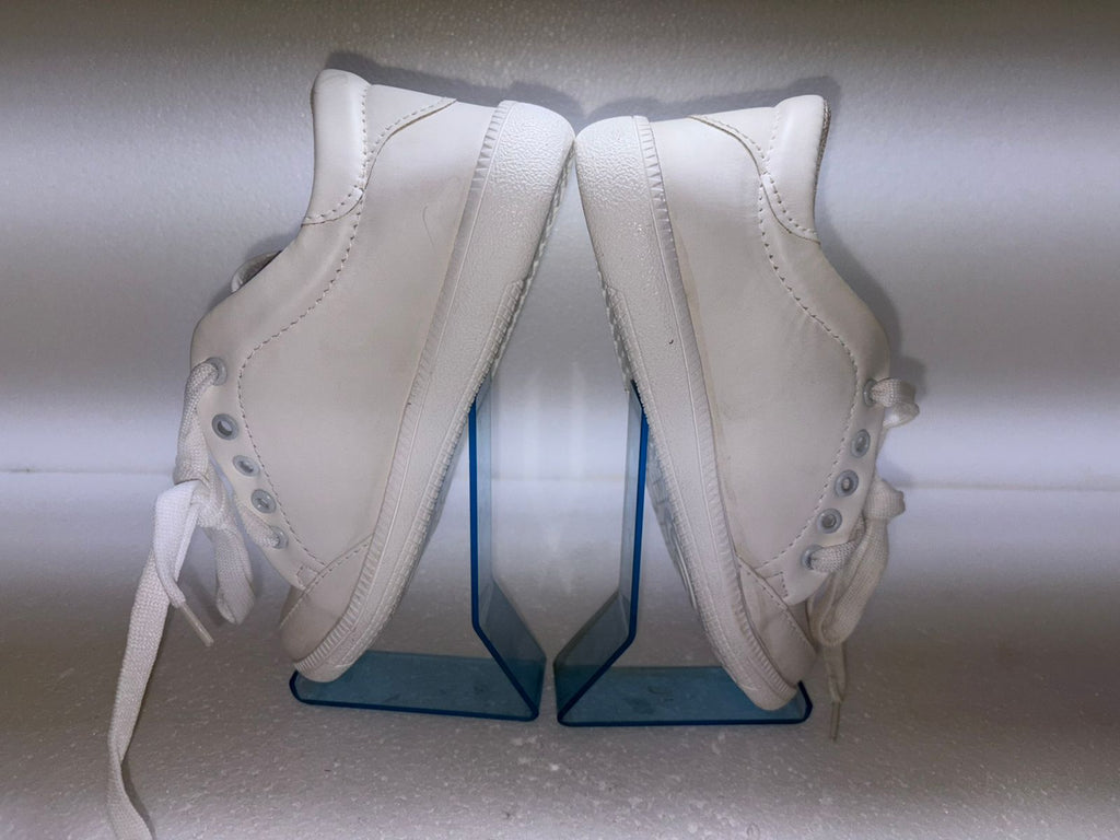 White Lace Up Sneakers Women" "Gold Swoosh Detail Casual Shoes"