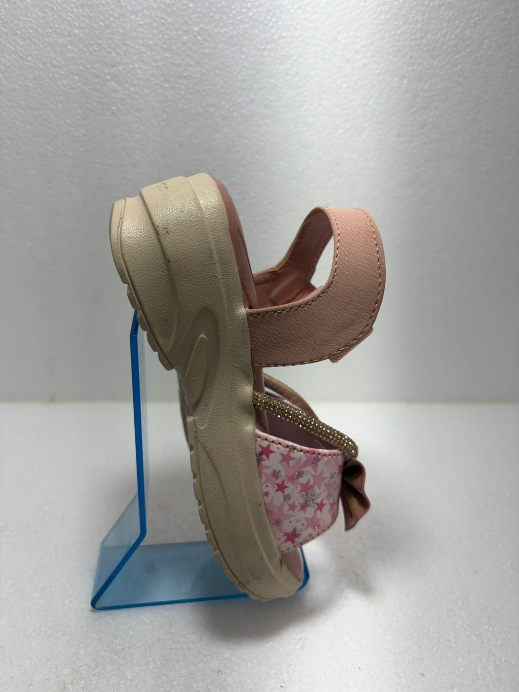 Step & Star Girls Pink Bow Floral Party Sandal | Gold Diamond Border Ankle Strap Kids Fancy Sandal | Wedding Festive Birthday Wear