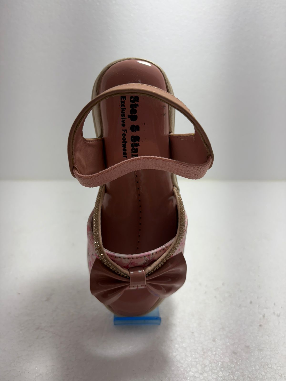 Step & Star Girls Pink Bow Floral Party Sandal | Gold Diamond Border Ankle Strap Kids Fancy Sandal | Wedding Festive Birthday Wear