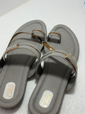 Milan Collection Women's Grey Gold Toe Ring Flat Sandal | Metal Strap | Ethnic Casual Wear | Elegant Designer Chappal