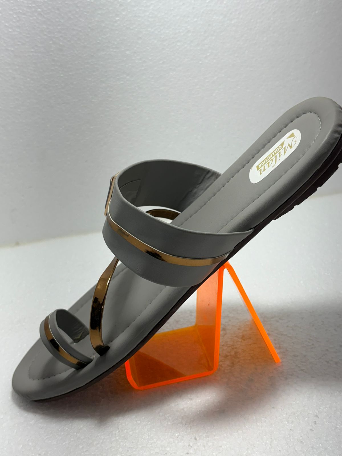 Milan Collection Women's Grey Gold Toe Ring Flat Sandal | Metal Strap | Ethnic Casual Wear | Elegant Designer Chappal