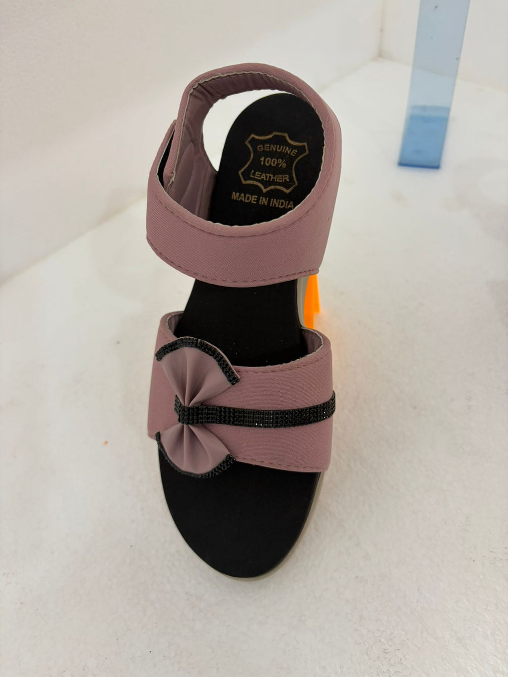 Girls Mauve Pink Sandals with Sparkle Bow and Hook-and-Loop Strap, Toddler/Little Kid