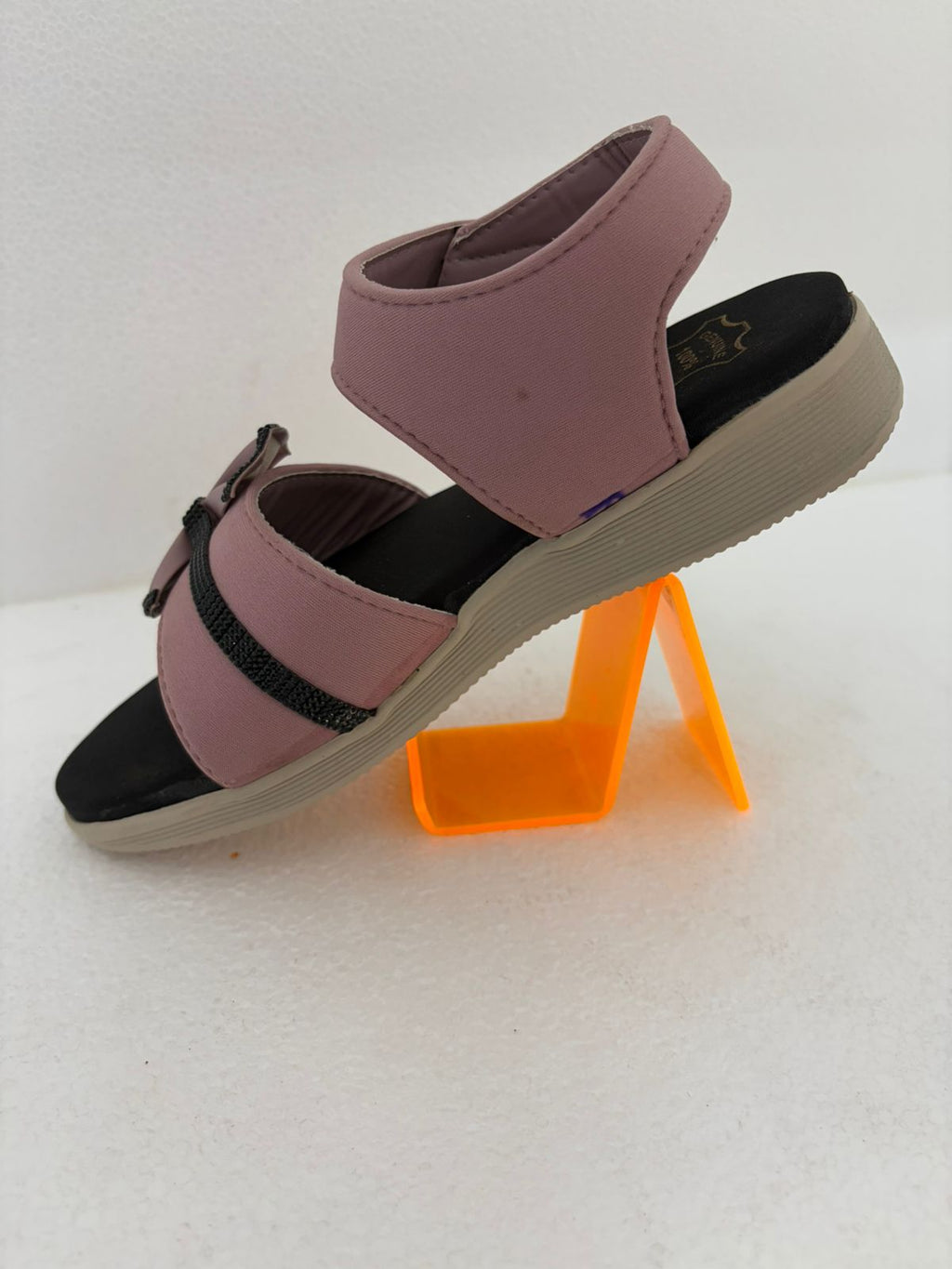 Girls Mauve Pink Sandals with Sparkle Bow and Hook-and-Loop Strap, Toddler/Little Kid