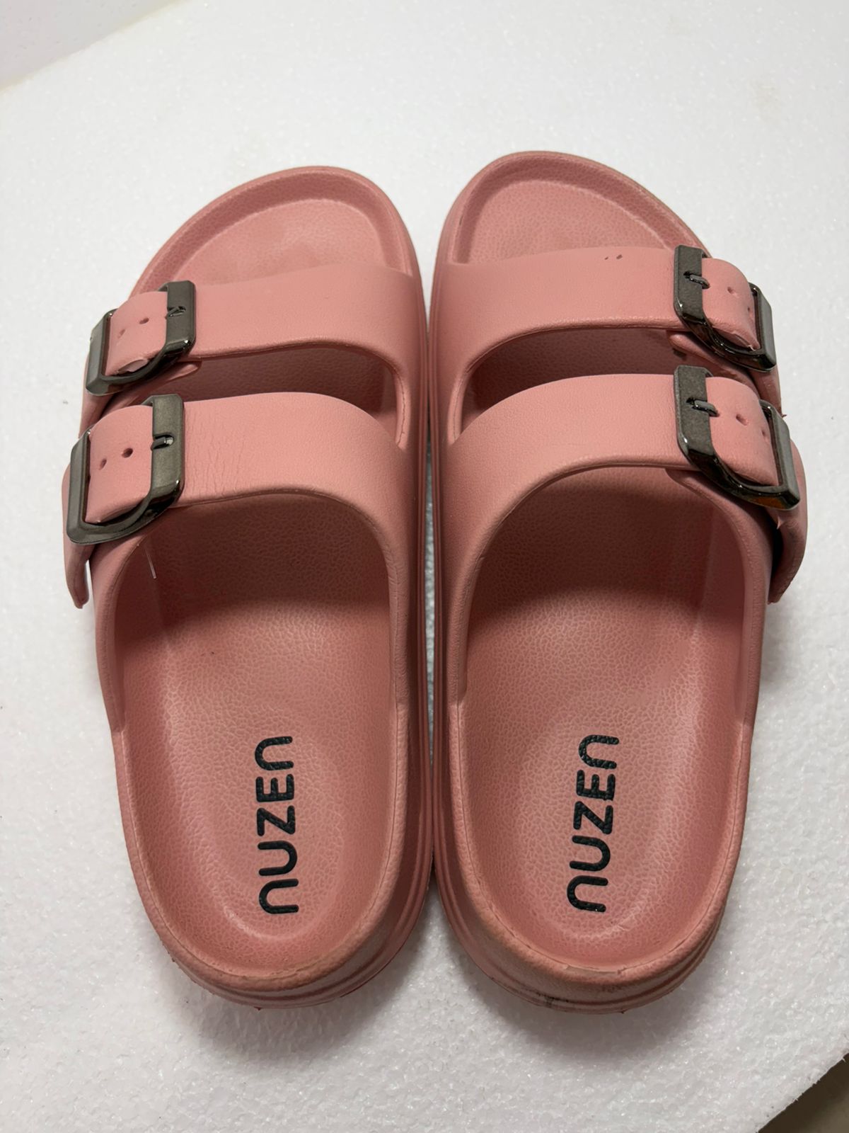 Women’s Pink Double Buckle Platform Slides – Adjustable Comfort Summer Sandals