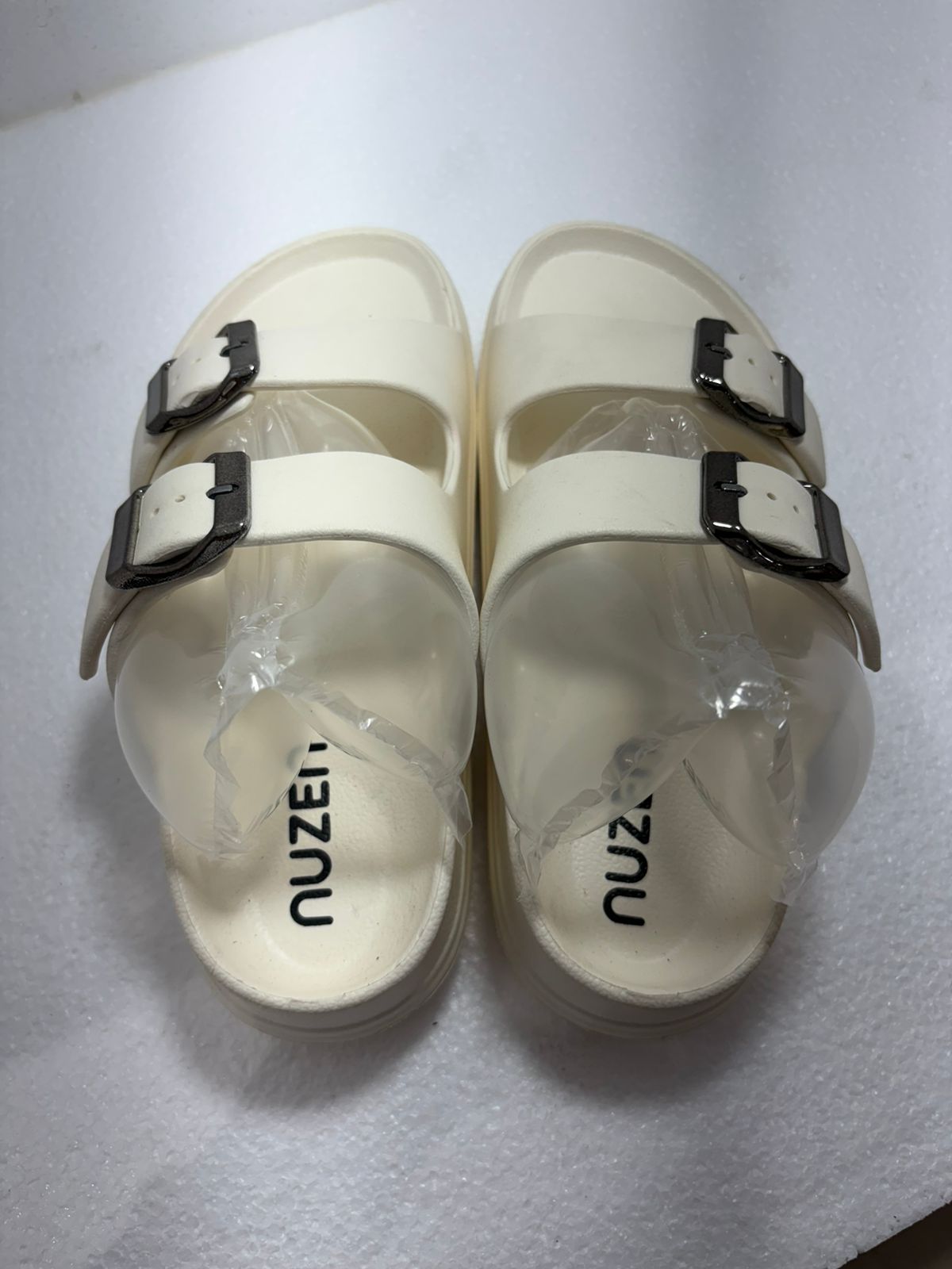 Women’s White Platform Slides – Stylish Double Buckle Summer Sandals with Thick Soles