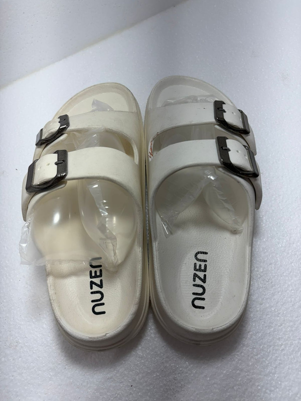 Women’s White Platform Slides – Stylish Double Buckle Summer Sandals with Thick Soles