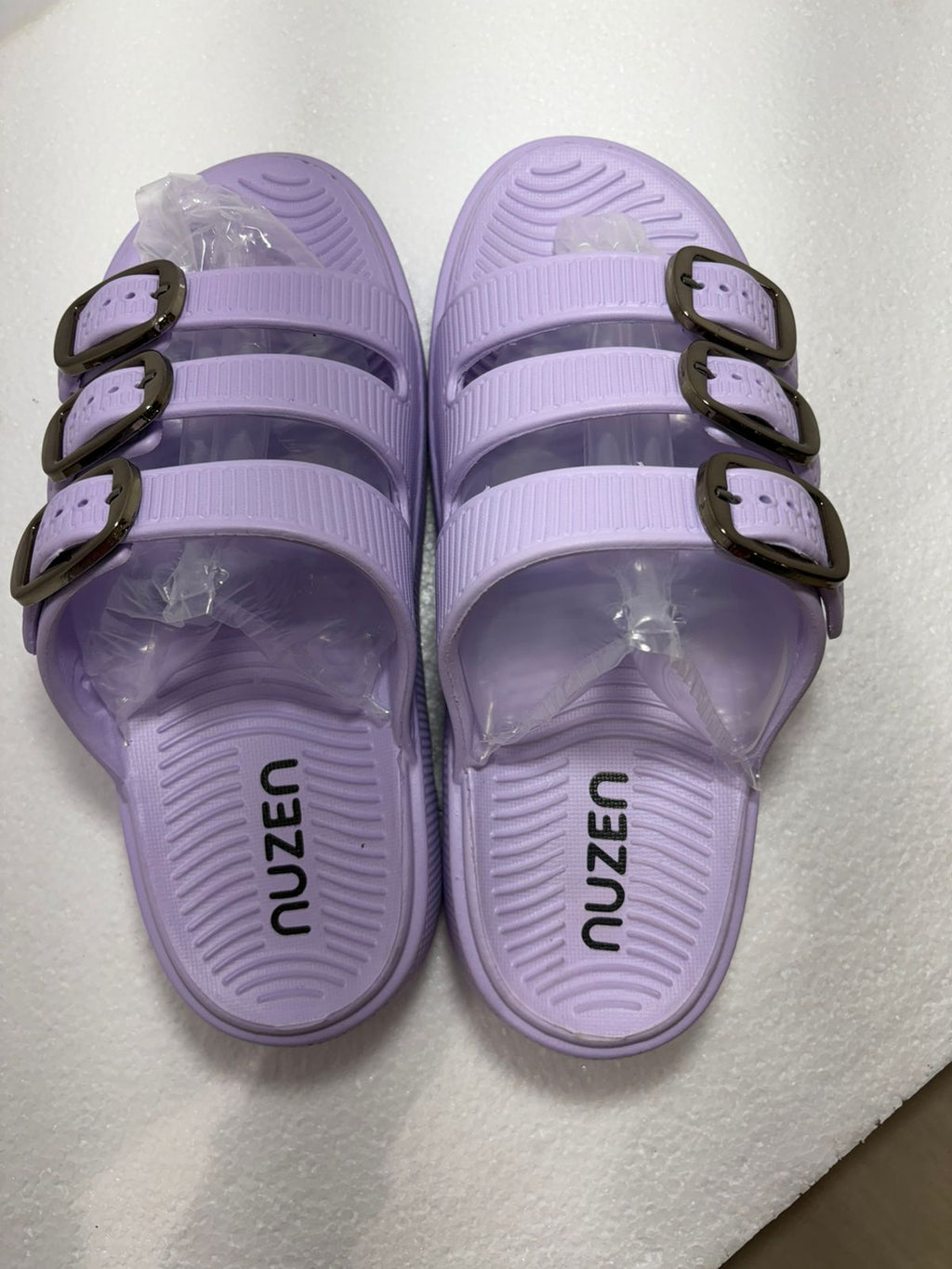 Lavender Block Heel Slides for Women | Chunky Platform Buckle Sandals | Trendy Summer Chappals