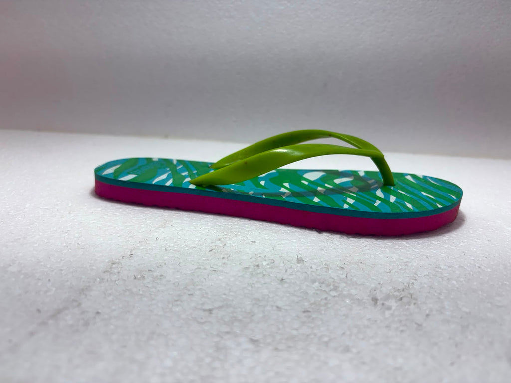 Stylish Women’s Printed Flip-Flops – Vibrant Green & Blue Summer Beach Sandals for Casual Daily Wear