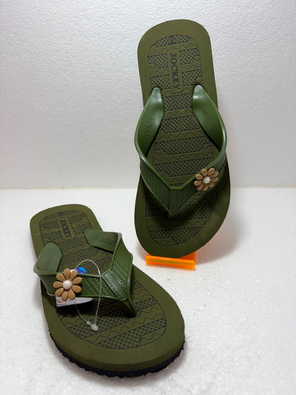 Women’s Comfortable Olive Green Daily Wear Flip-Flops with Floral Detail