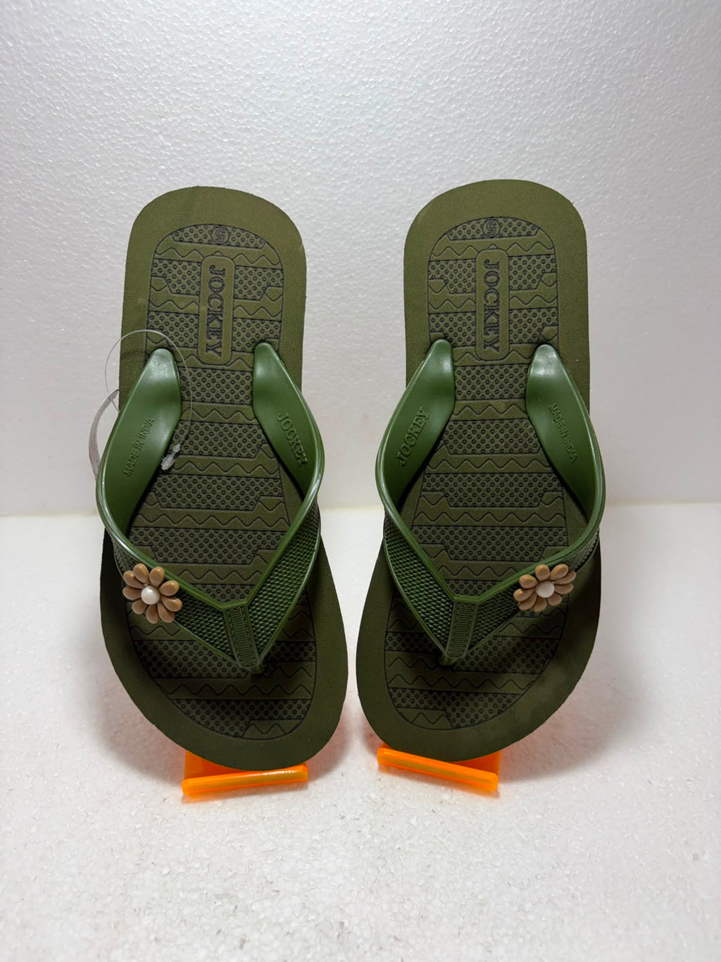 Women’s Comfortable Olive Green Daily Wear Flip-Flops with Floral Detail